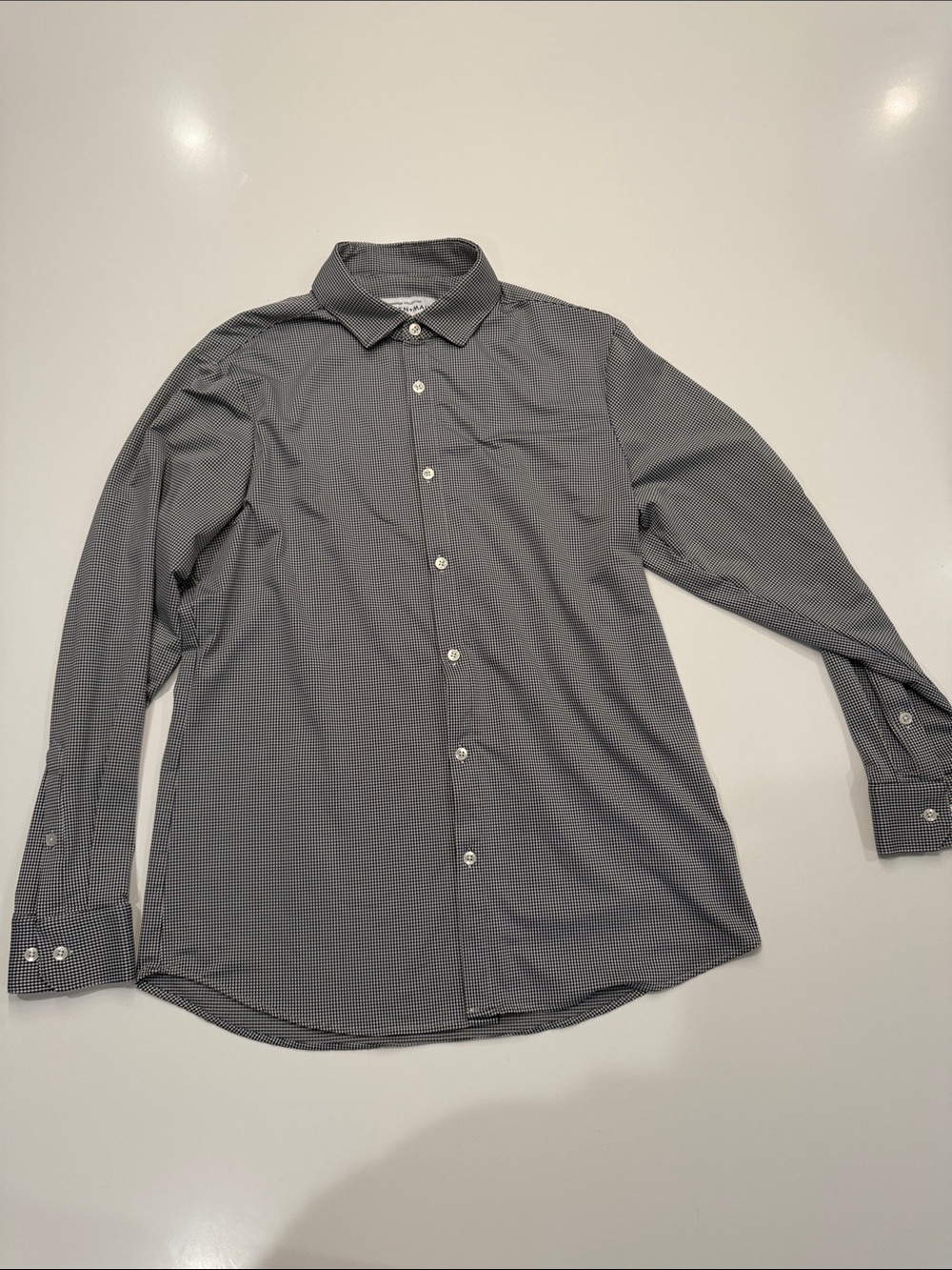 Mizzen+Main Gray Micro-Check Long-Sleeve Dress Shirt XL Trim